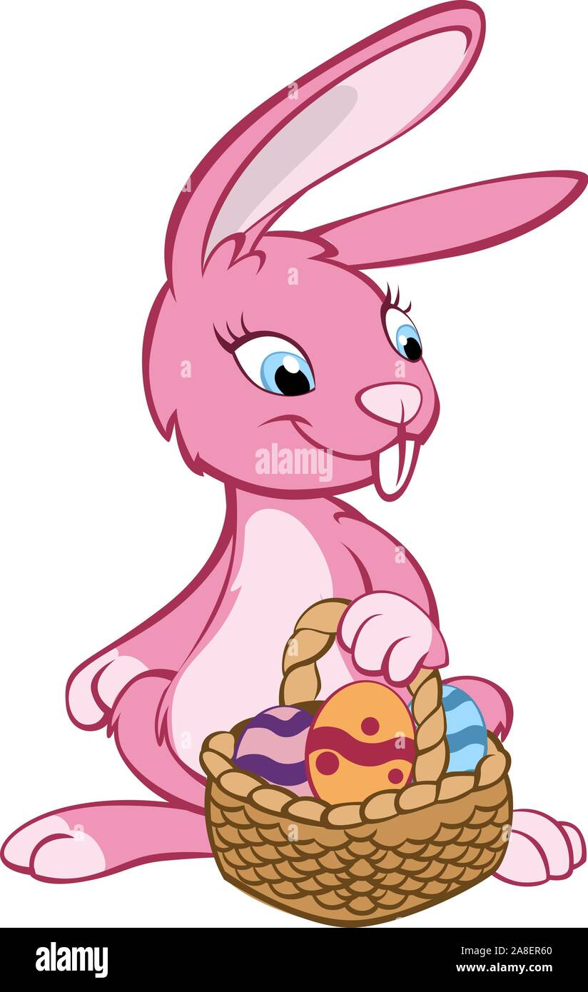 Osterhase mit Korb Cartoon Illustration Stock Vektor