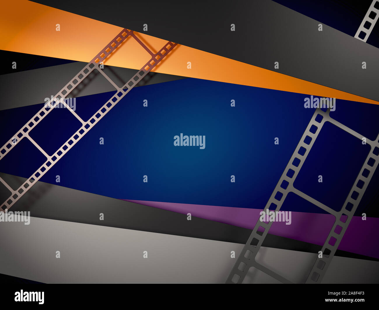 3D-Rendering der Filmrolle Streifen auf abstrakten Hintergrund. Stockfoto