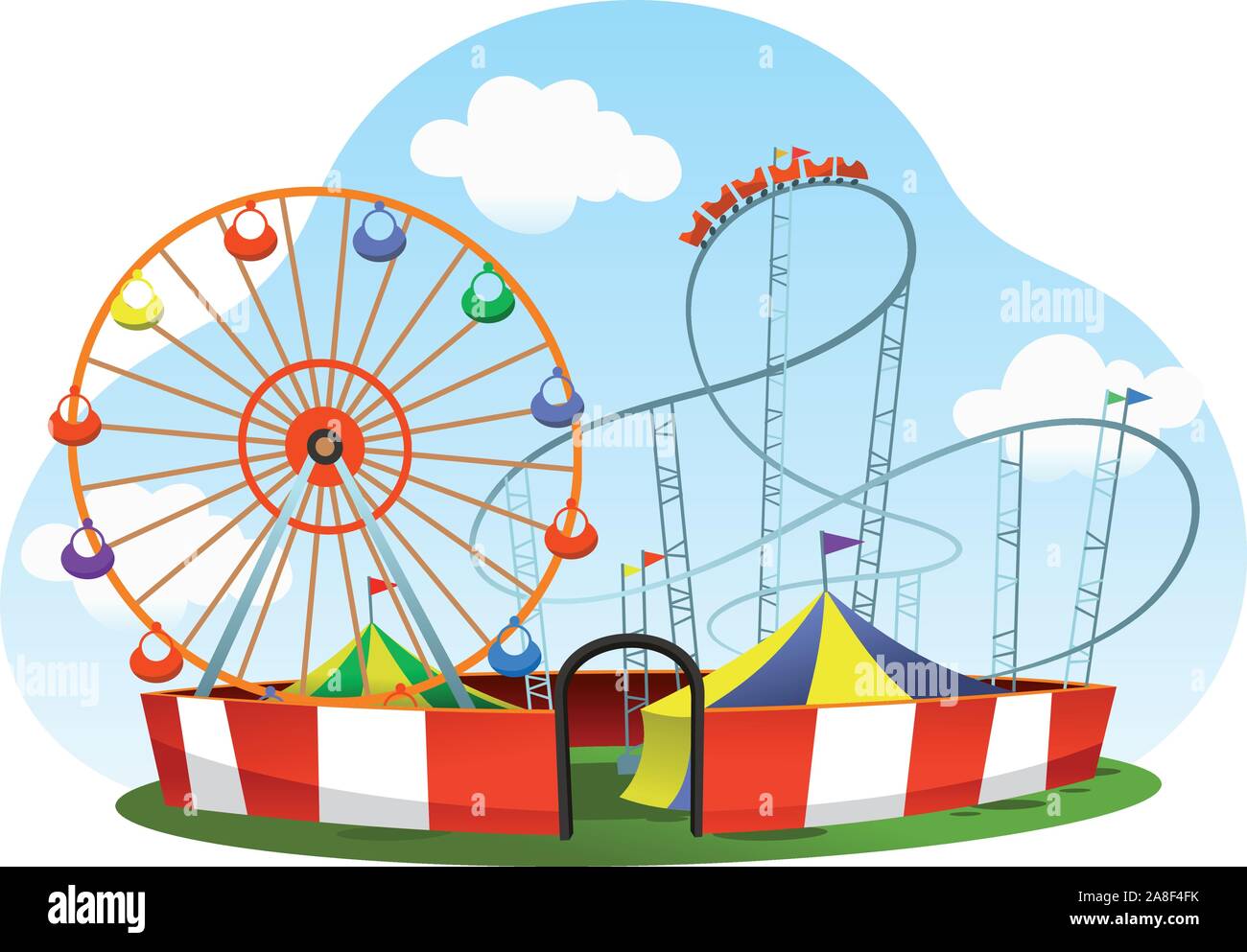 Cartoon amusement park roller coaster world Rad Stock Vektor