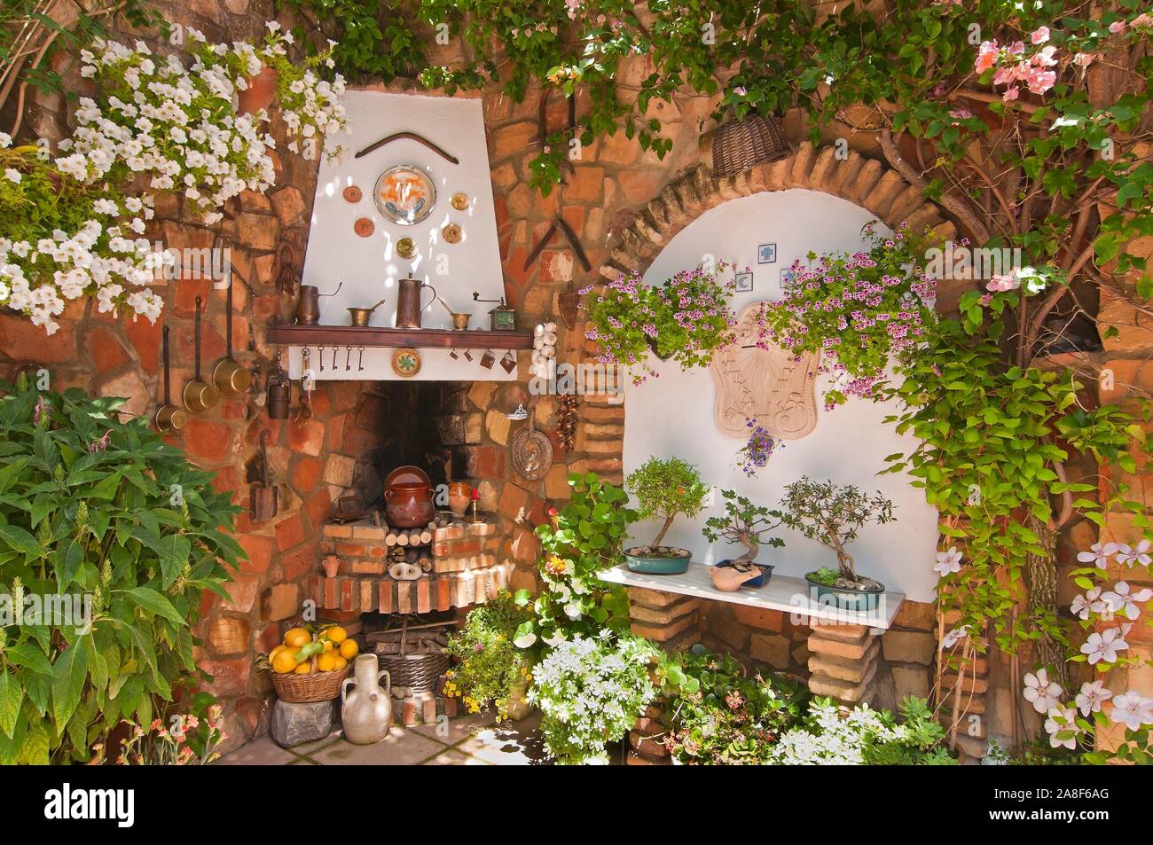 Typische Innenhof - Küche, Cordoba, Andalusien, Spanien, Europa. Stockfoto