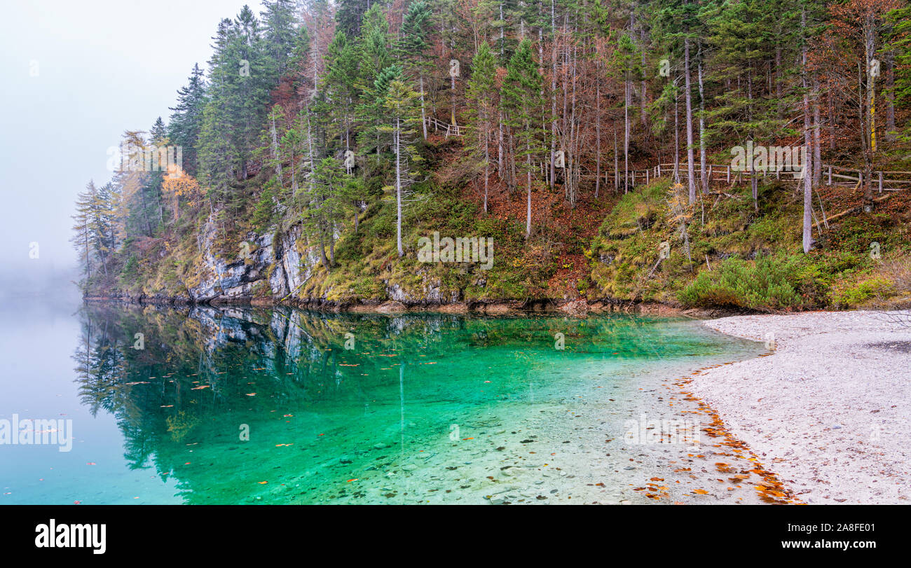 Idyllische herbstliche Ansicht in Lake Tovel, Val di Non, Provinz Trento, Trentino-Südtirol, Italien. Stockfoto