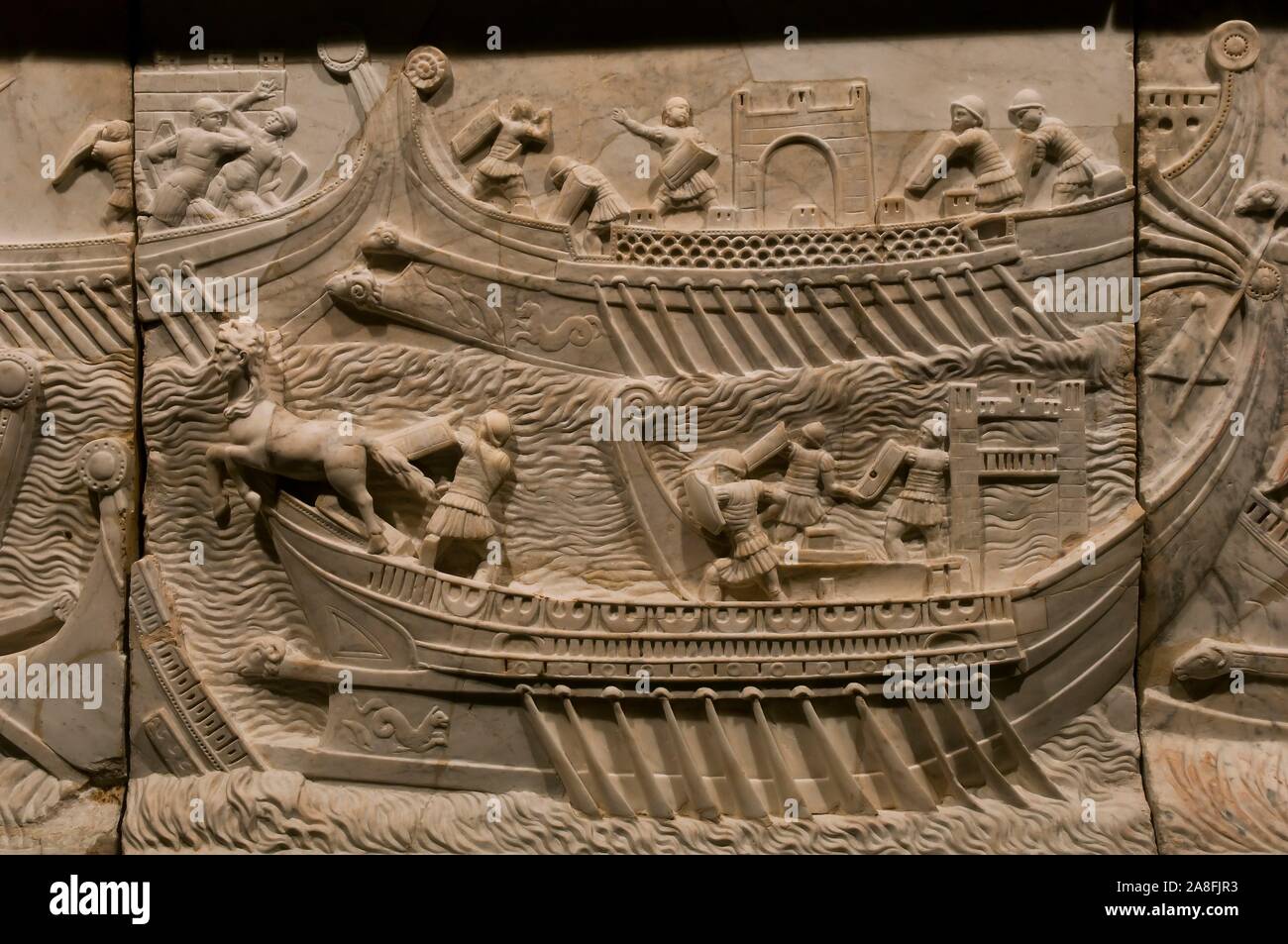 Seeschlacht von Actium - Detail - 1. Jahrhundert, Duques de Cardona Sammlung, Cordoba, Andalusien, Spanien, Europa. Stockfoto