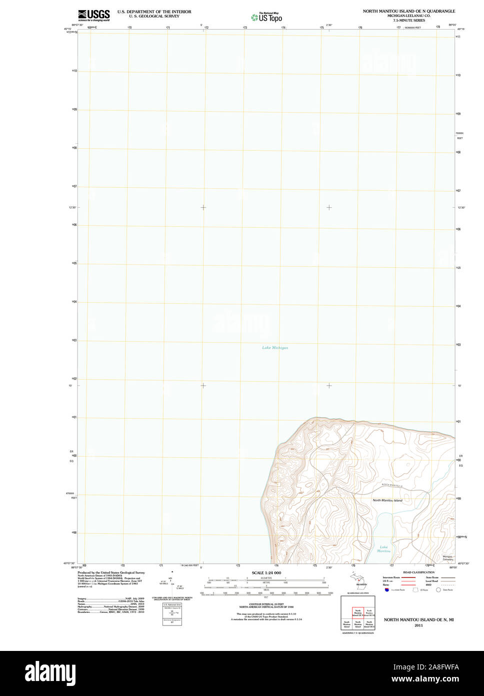 USGS TOPO Karte Michigan mi Norden Manitou Island OE N 20110920 TM Stockfoto