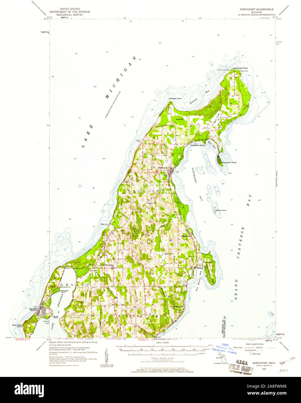 USGS TOPO Karte Michigan MI Northport 278387 1957 62.500 Stockfoto