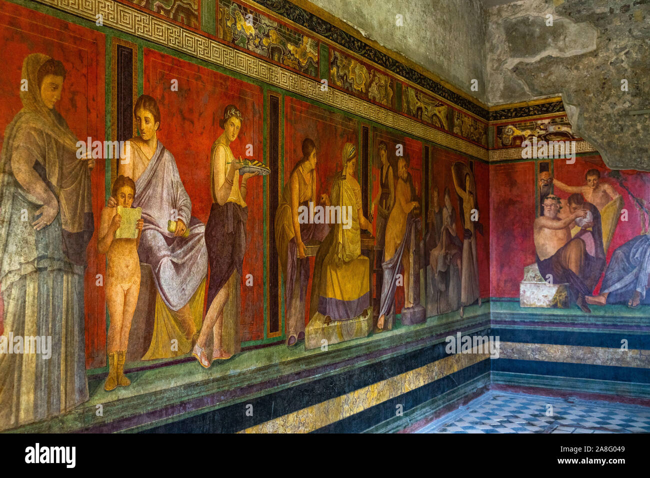 Die Fresken der Villa dei Misteri (Villa der Geheimnisse), eine antike römische Villa in Pompeji antike Stadt, Italyx Stockfoto