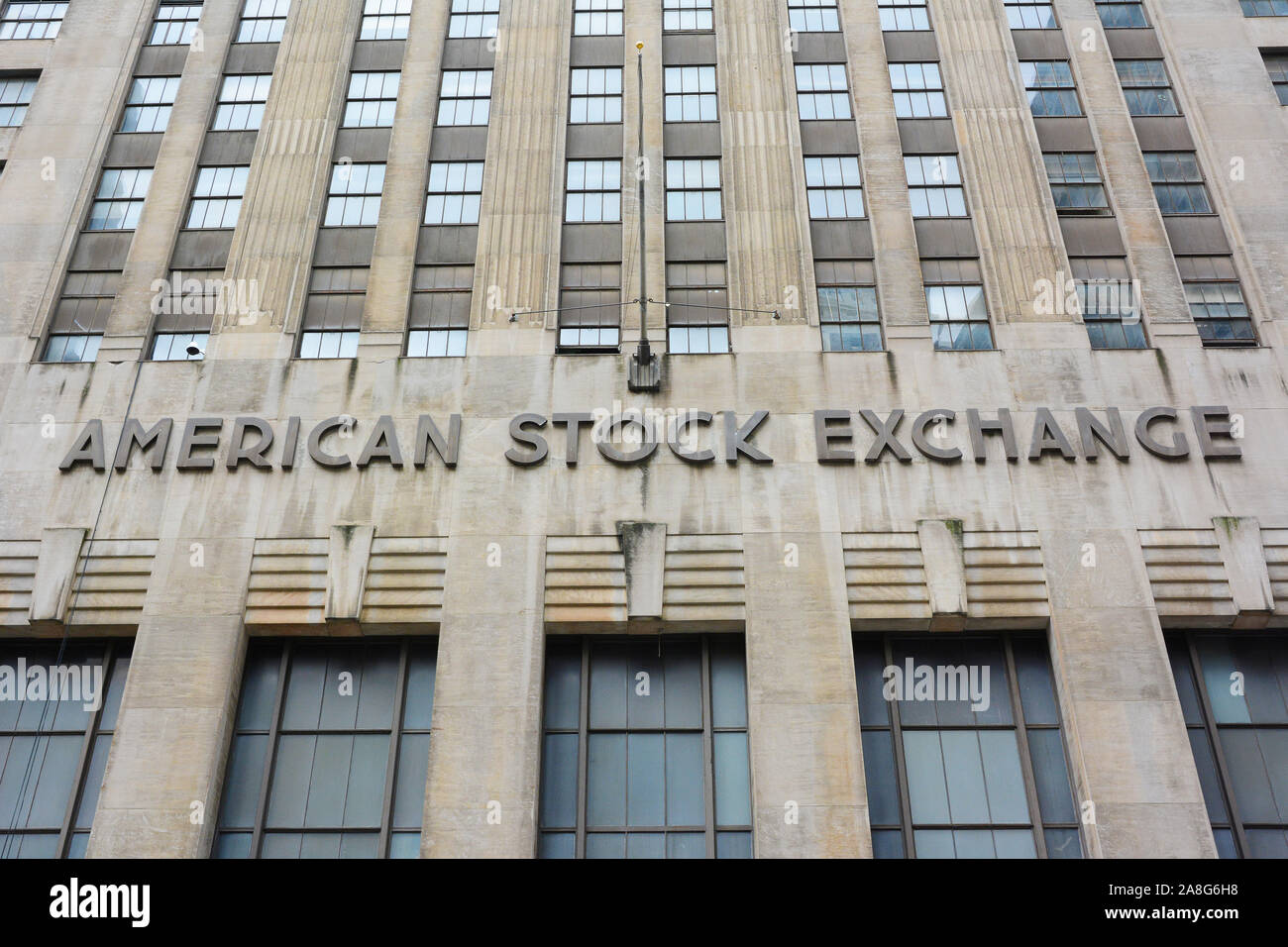 NEW YORK, NY - 05 Sep 2019: Die American Stock Exchange (Amex) war einst die drittgrößte Börse in den Vereinigten Staaten. Stockfoto