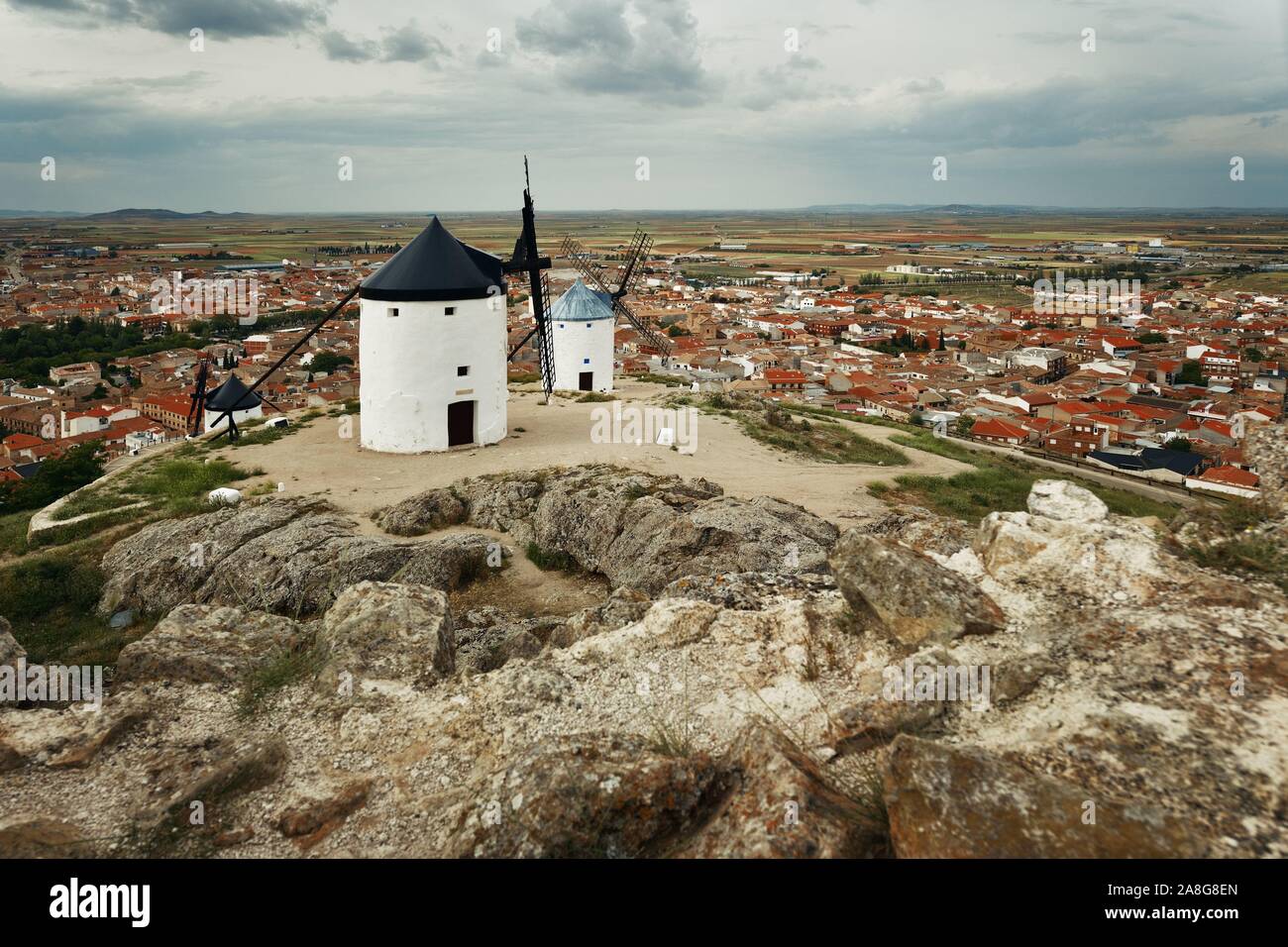 Windmühle in Consuegra in der Nähe von Toledo in Spanien Stockfoto
