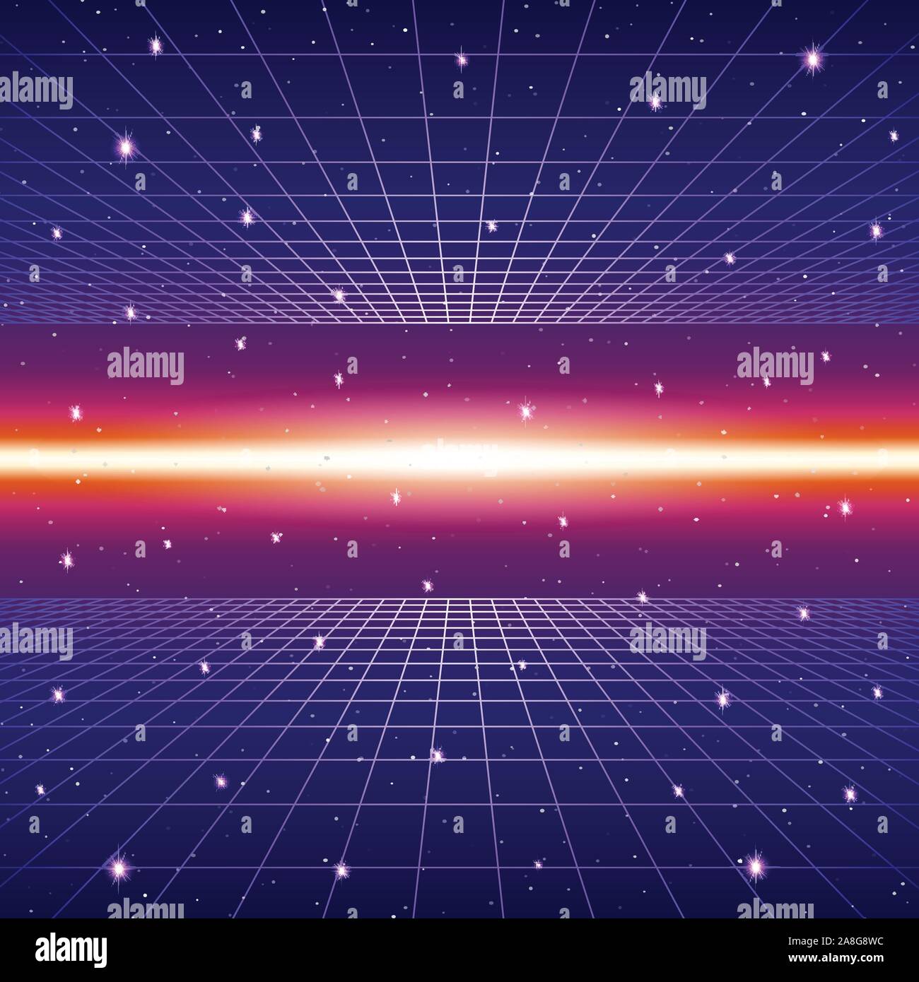 Retro neon Hintergrund mit 80s Laser Raster und Sterne Stil Stock Vektor
