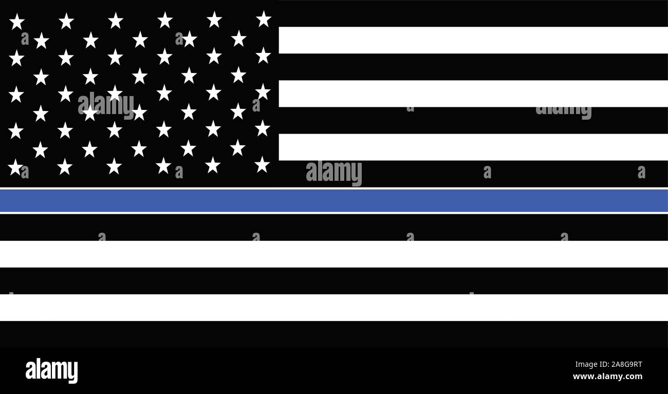 Amerikanische Polizeiflaggen. Dünne Blaue Linie Amerikanische Polizeiflaggen. Stock Vektor