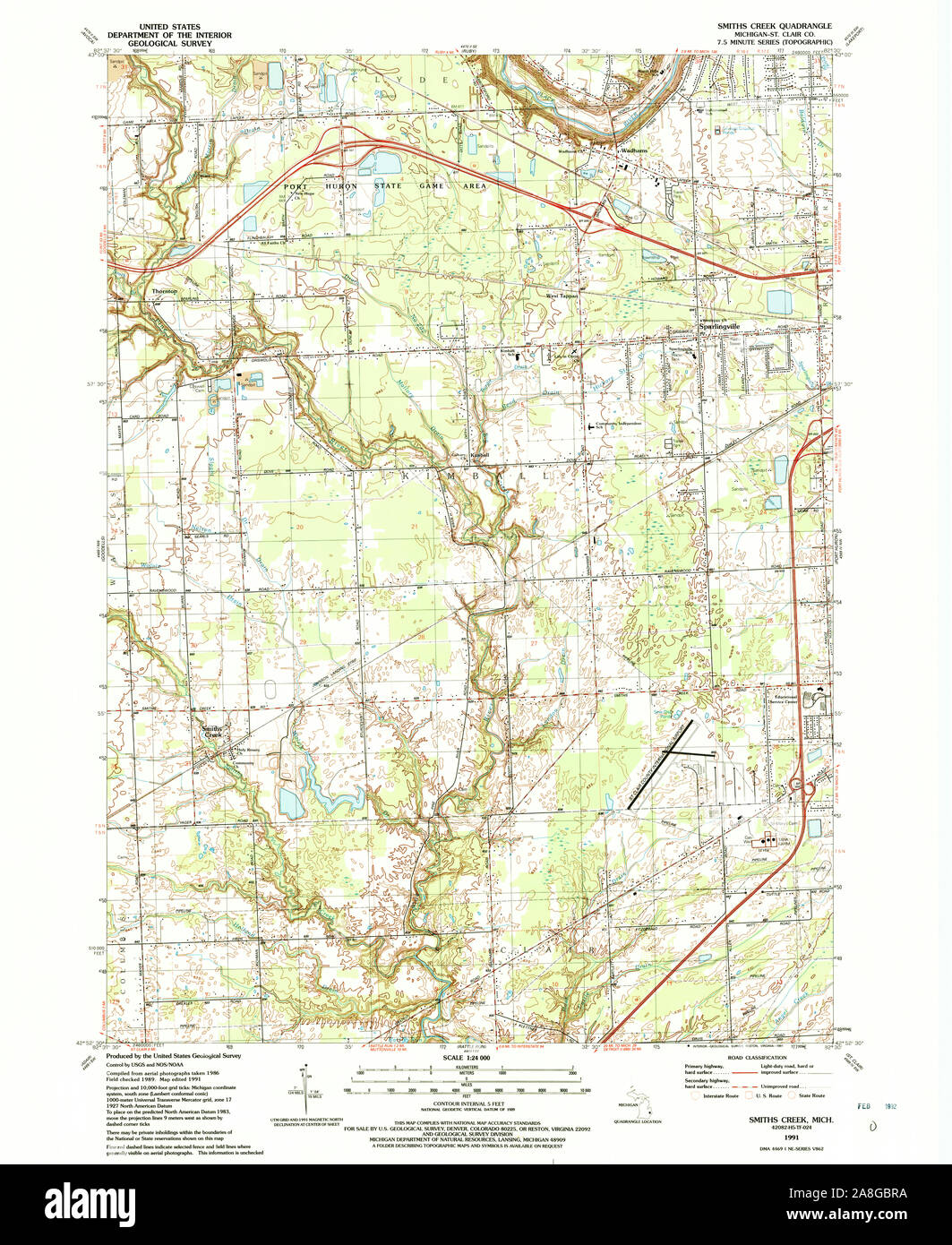 USGS TOPO Karte Michigan MI Smiths Creek 277244 1991 24000 Stockfoto