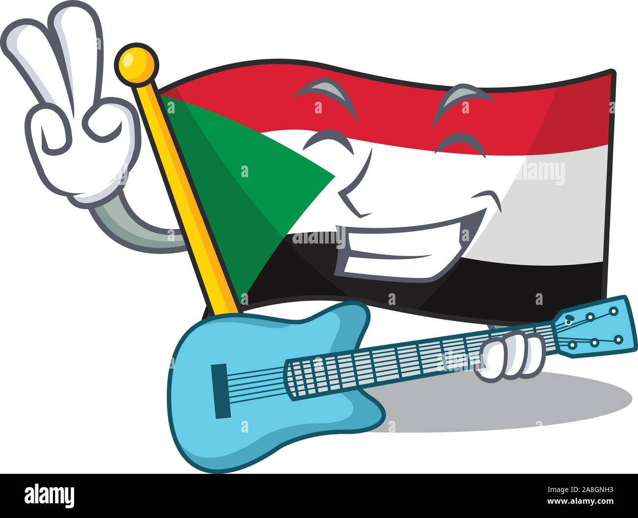 Flagge Sudan Charakter in Comic Form mit Gitarre Stock Vektor