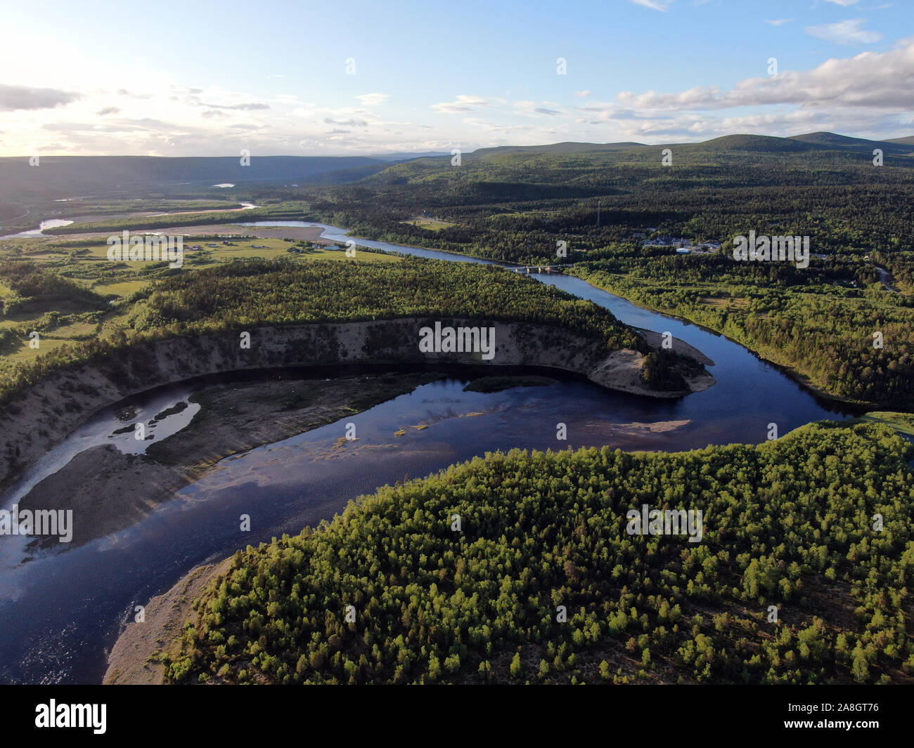 Mitternachtssonne im nördlichen Lappland, Finnland Stockfoto