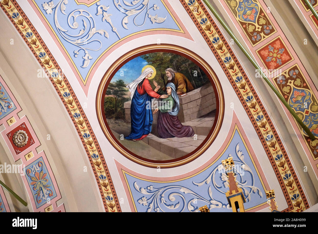 Besuch der Jungfrau Maria, Fresko in der Kirche des hl. Matthäus in Stitar, Kroatien Stockfoto