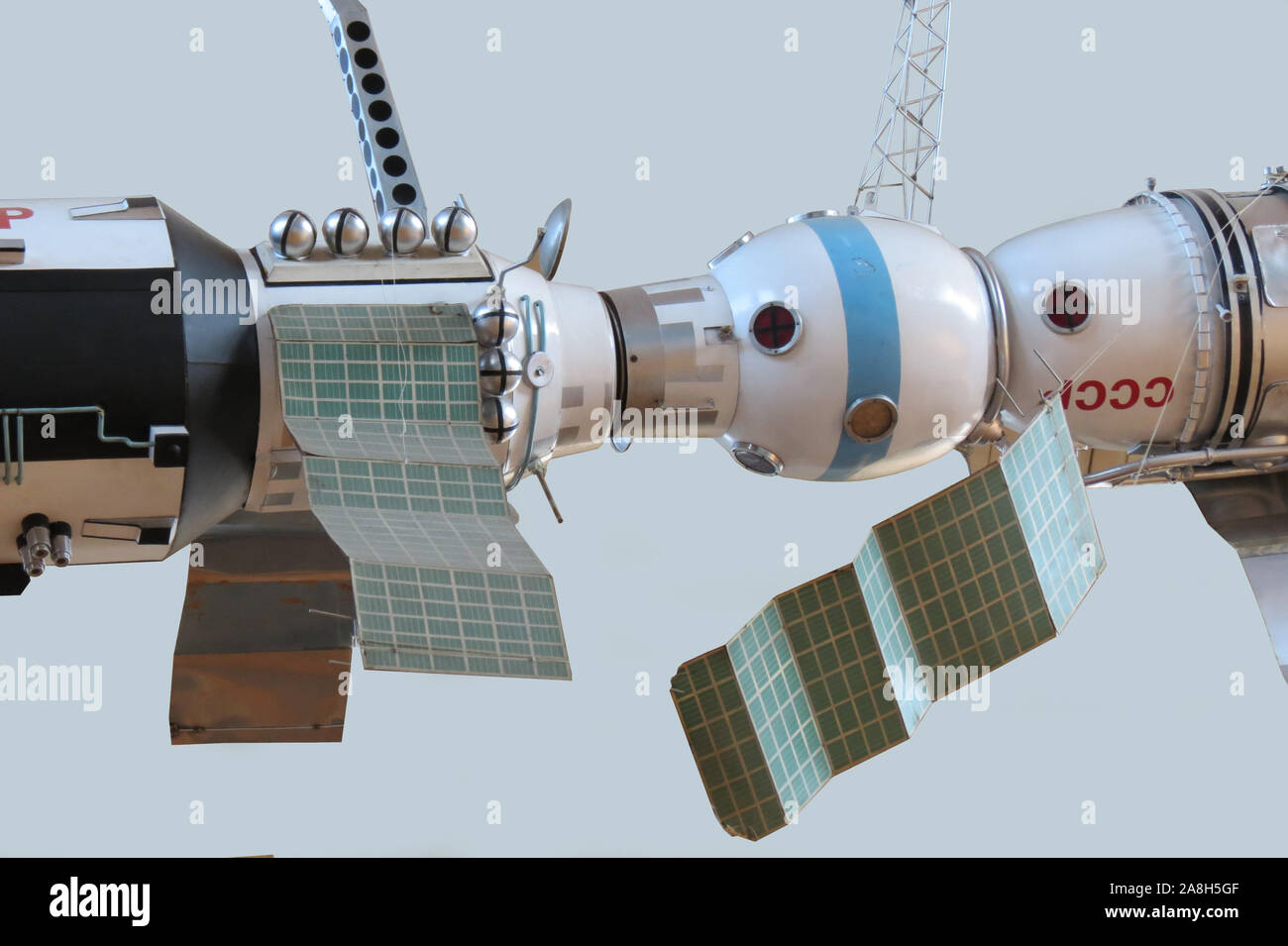 Modell des sowjetischen Orbitalstation, Raumschiff Sojus Stockfoto