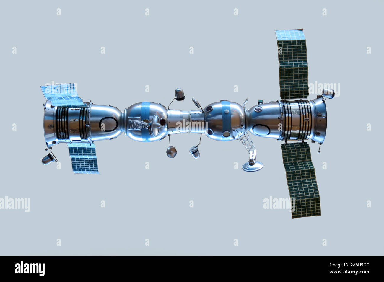Modell der angeschlossenen Raumschiffe Sojus 4 und Sojus 5 Stockfoto
