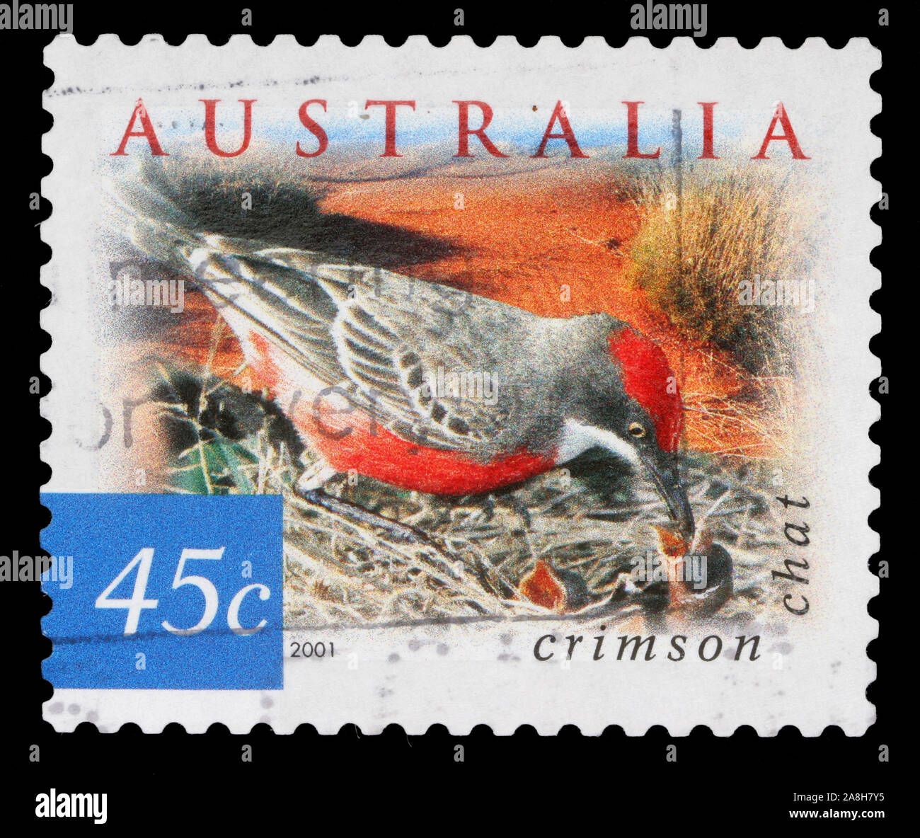 Stempel gedruckt in Australien zeigt die Crimson Chat, Fauna und Flora, Serie, ca. 2001 Stockfoto