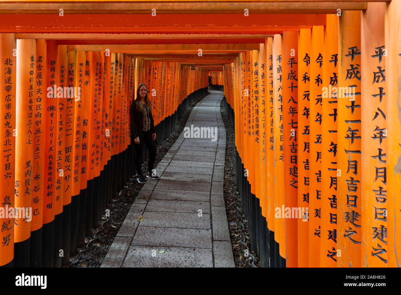 Rote Torii Tore in Fushimi Inari Schrein in Kyoto, Japan Stockfoto