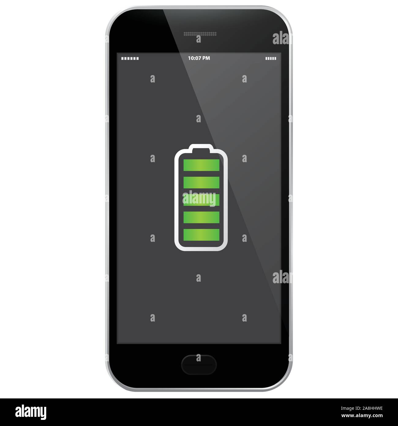 Schwarz Handy mit vollem Akku Vector Illustration Stock Vektor