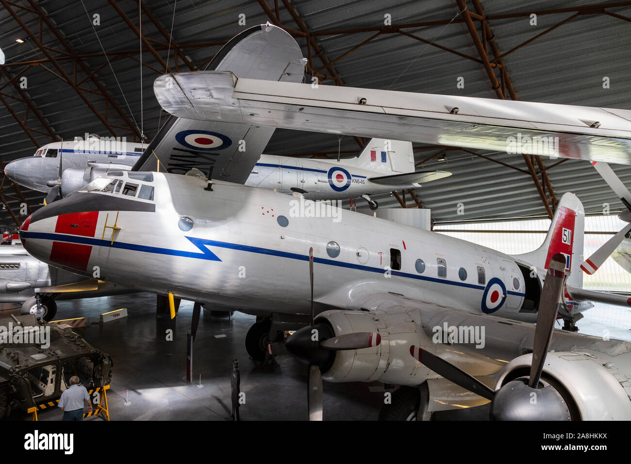 Auswahl der erhaltenen RAF-Flugzeuge im Kalten Krieg Hangar am RAF-Museum in Cosford Stockfoto