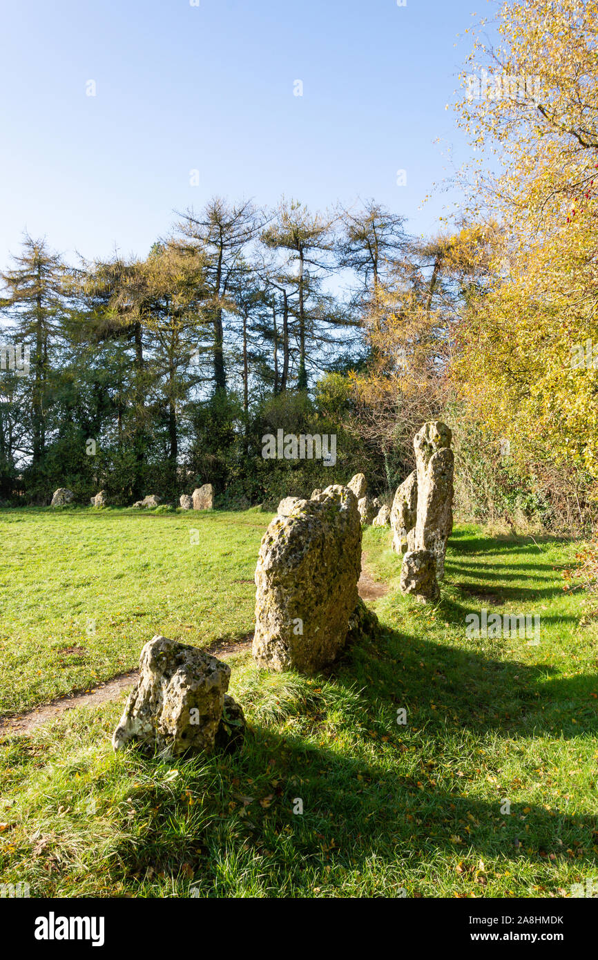 "The King's Men' Stone Circle (Der Rollright Stones), in der Nähe von Long Compton, Oxfordshire, England, Vereinigtes Königreich Stockfoto