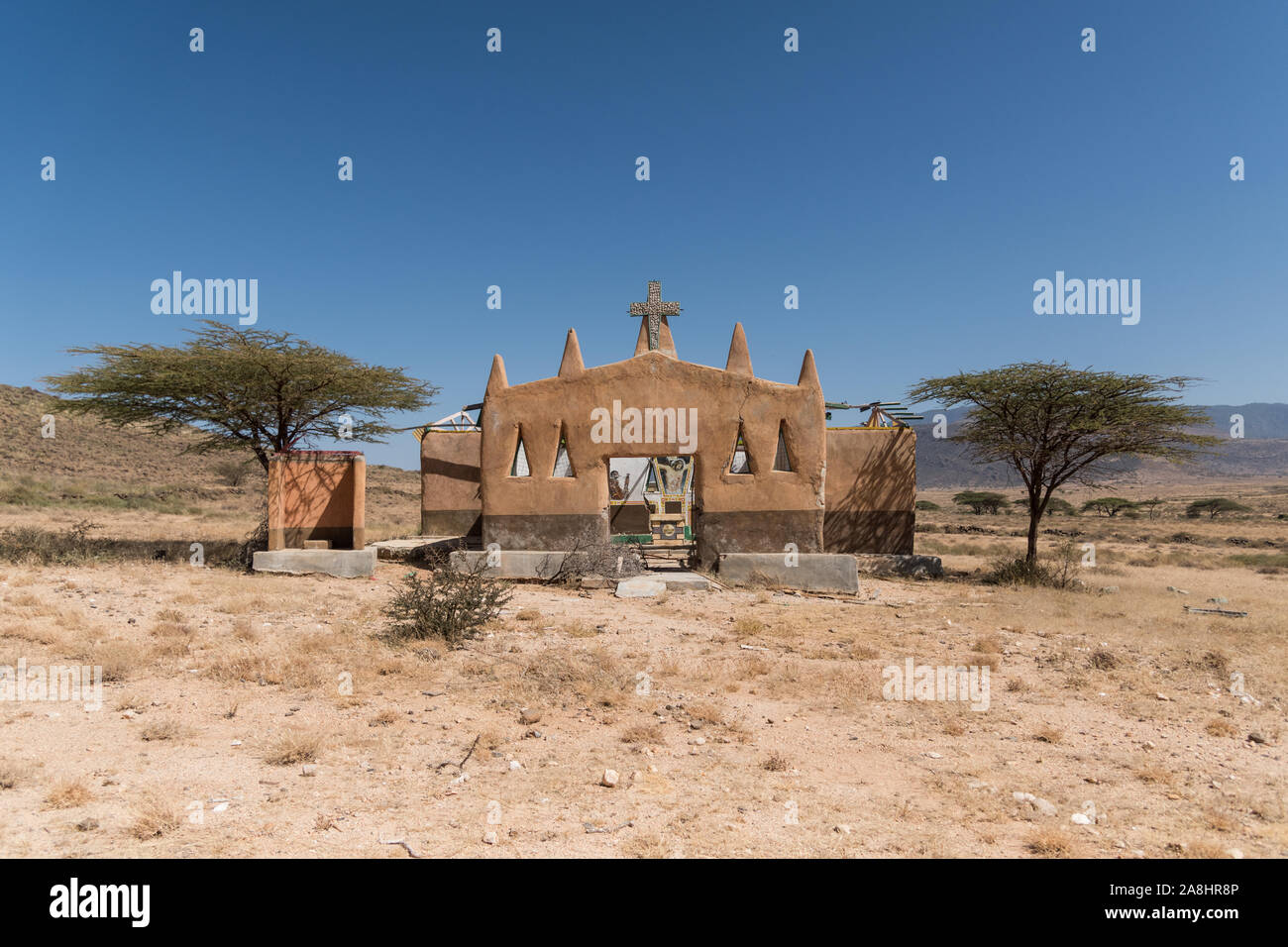 Verlassene Kirche in Kowop, Baragoi Bezirk, Samburu County, Kenia Stockfoto