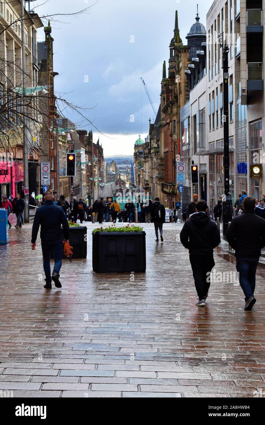 Das Stadtzentrum von Glasgow im Regen Stockfoto