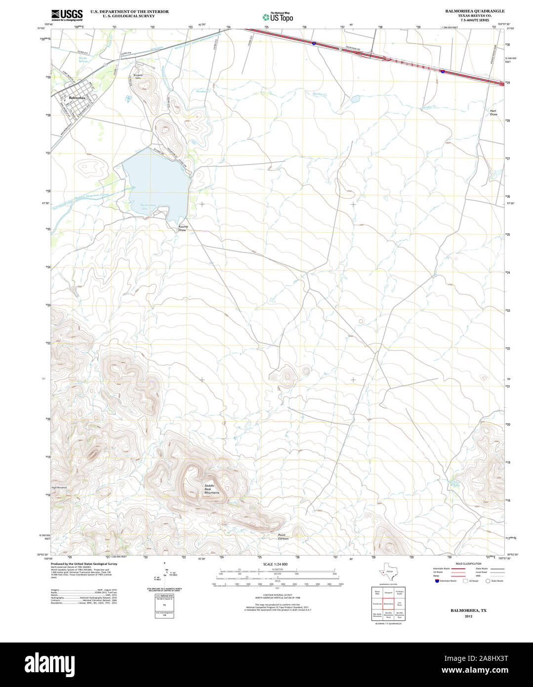USGS TOPO Karte Texas TX Balmorhea 20121205 TM Wiederherstellung Stockfoto