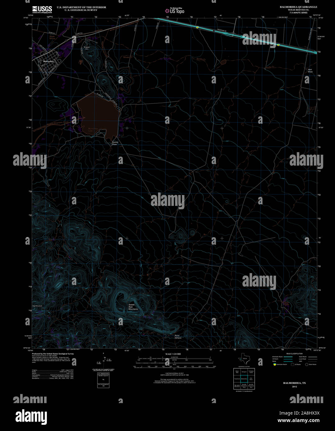 USGS TOPO Karte Texas TX Balmorhea 20121205 TM invertiert Wiederherstellung Stockfoto