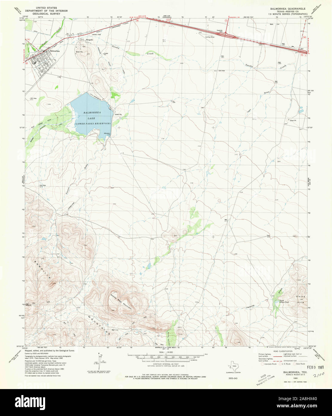 USGS TOPO Karte Texas TX Balmorhea 106329 1980 24000 Wiederherstellung Stockfoto