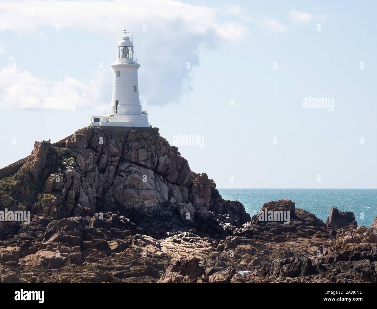 Corbiere Leuchtturm, Jersey, Channel Islands, Großbritannien. Stockfoto