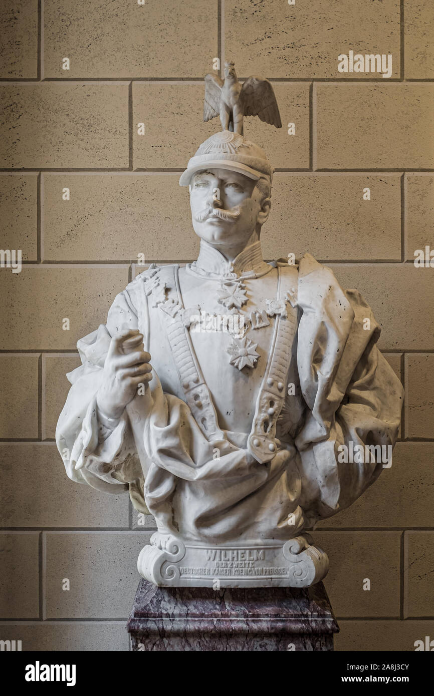 30.08.2019, Fontanellato, Parma, Italien. Walter Shott, Büste Skulptur von William zweite König von Preußen, 1890 ca. Inschrift: Wilhelm der Zweite Stockfoto