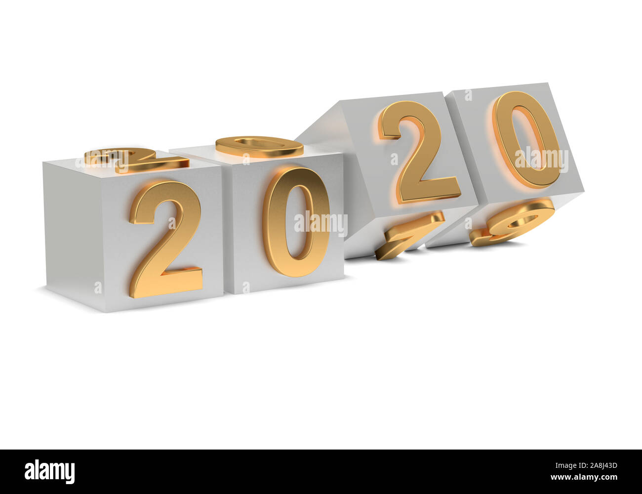 Abstraktion des neuen Jahres. 2020 Anzahl Flips auf Würfel. 3D-Rendering Stockfoto