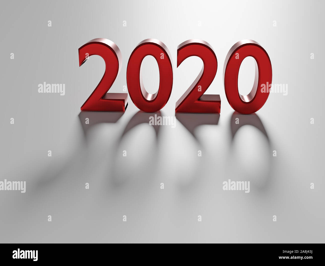 Rote Zahlen der Neuen Jahr 2020 gegen das Licht. 3D-Rendering Stockfoto