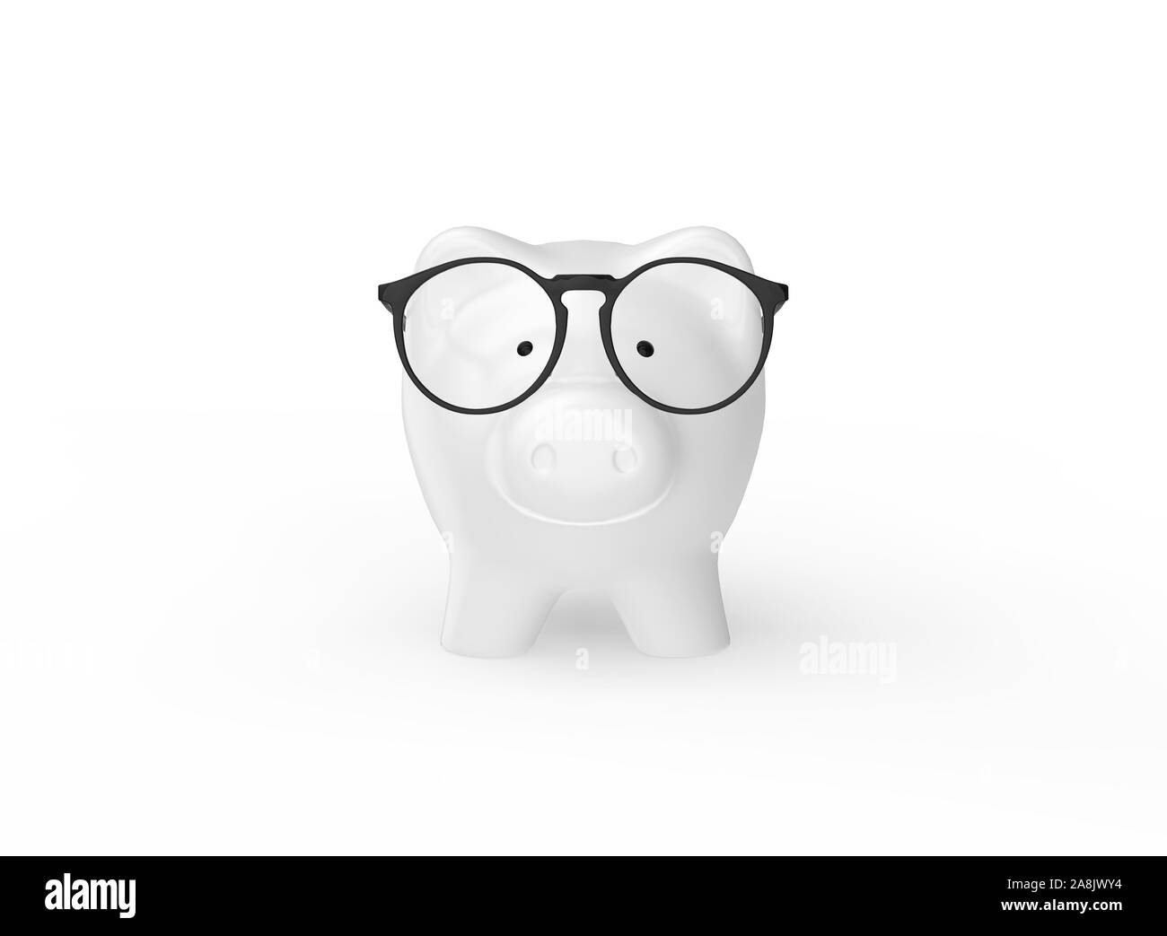 Piggy Bank Sparen mit Brille Stockfoto