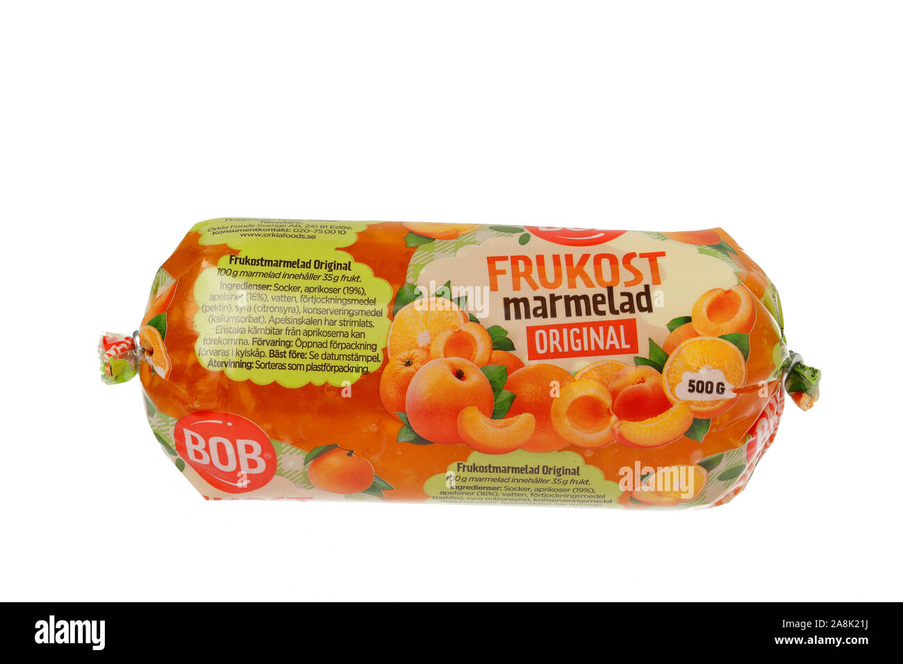 Stockholm, Schweden - 9 November, 2019: Eine refill Paket von Bob frühstück  Marmelade von Aprikosen und Orangen für den schwedischen Markt  Stockfotografie - Alamy