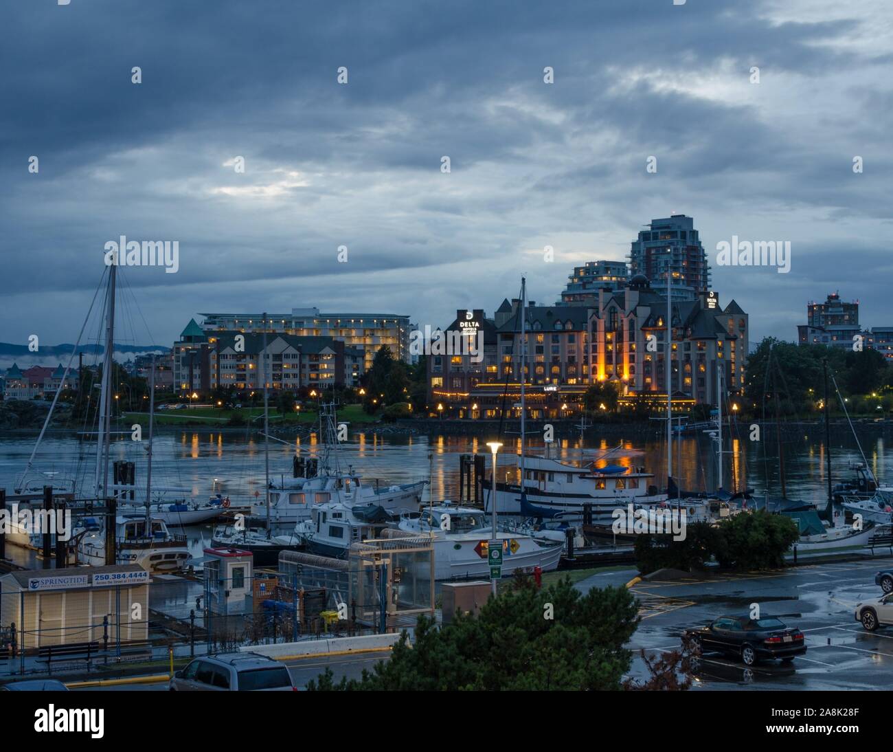 Boote im Inner Harbour, Victoria, BC, Kanada. Stockfoto