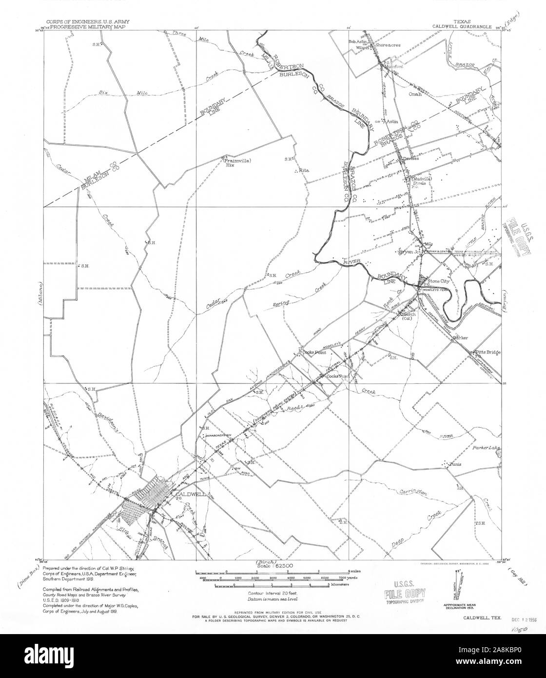 USGS TOPO Karte Texas TX Caldwell 105403 1956 62.500 Wiederherstellung Stockfoto