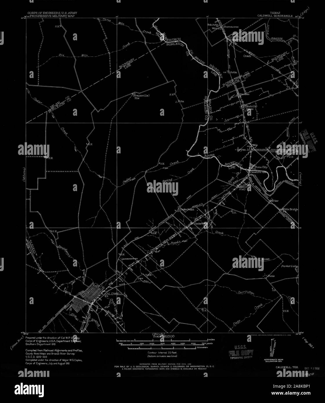 USGS TOPO Karte Texas TX Caldwell 105403 1956 62.500 invertiert Wiederherstellung Stockfoto