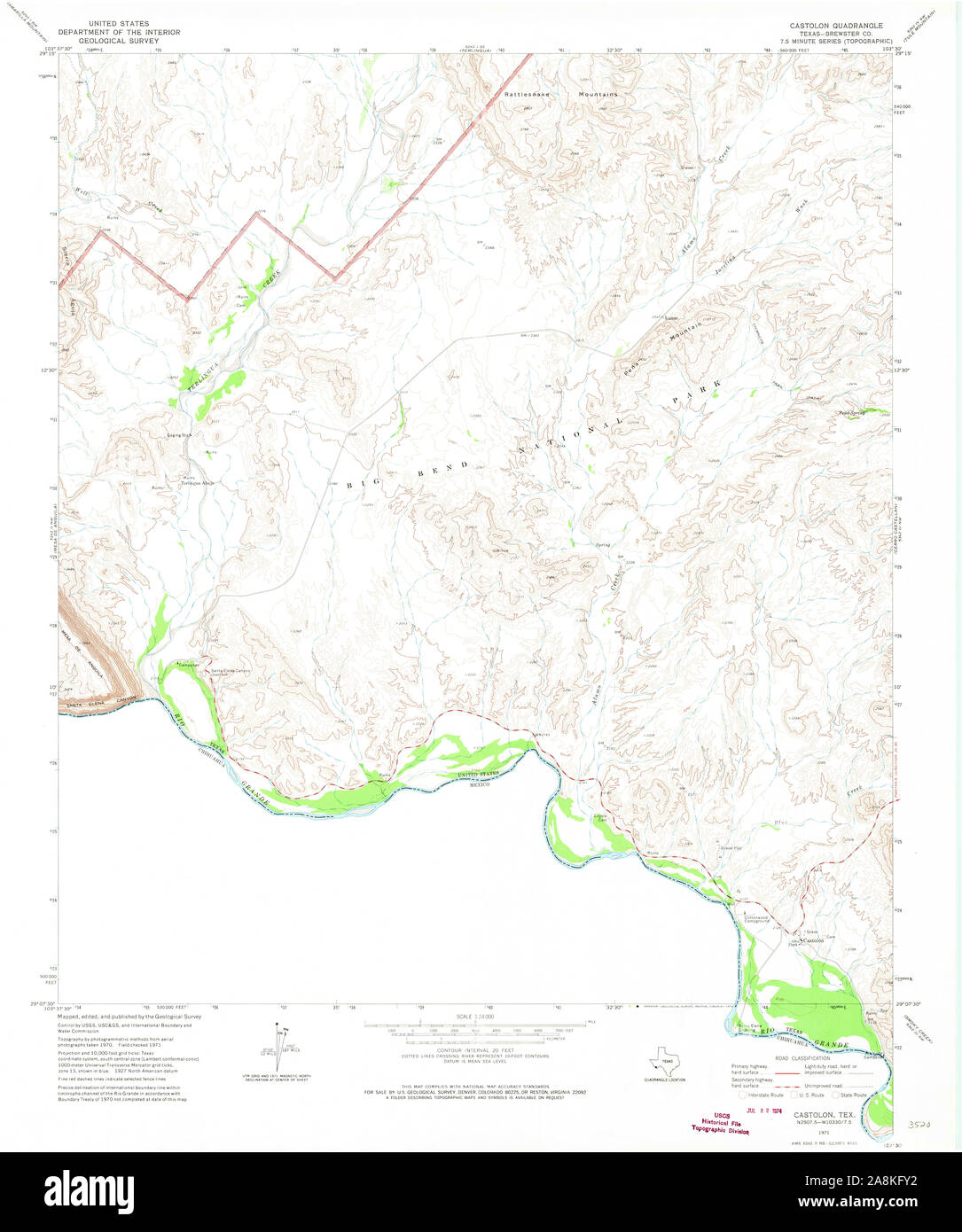 USGS TOPO Karte Texas TX Costolon 106604 1971 24000 Wiederherstellung Stockfoto