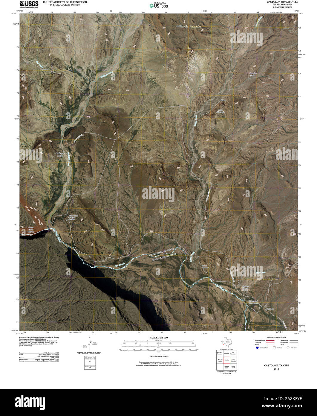 USGS TOPO Karte Texas TX Costolon 20100517 TM Wiederherstellung Stockfoto