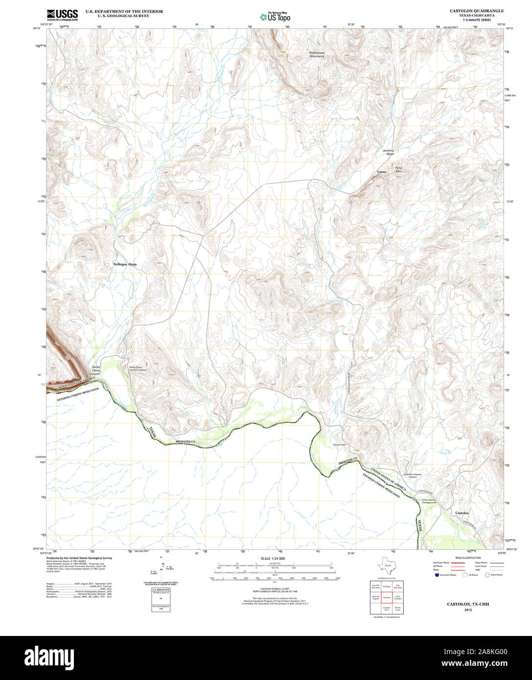 USGS TOPO Karte Texas TX Costolon 20121220 TM Wiederherstellung Stockfoto