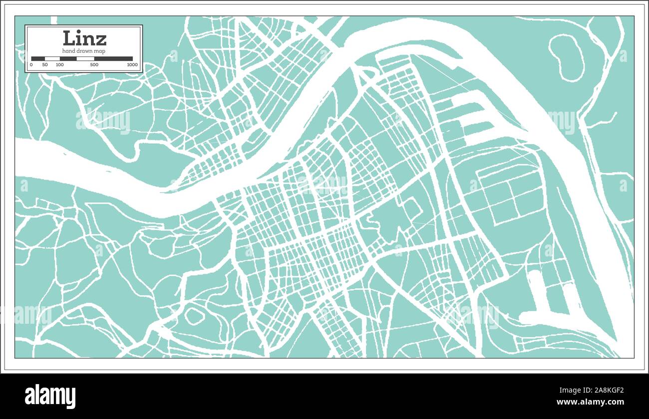 Linz, Österreich Stadtplan im Retro-stil. Übersichtskarte. Vector Illustration. Stock Vektor