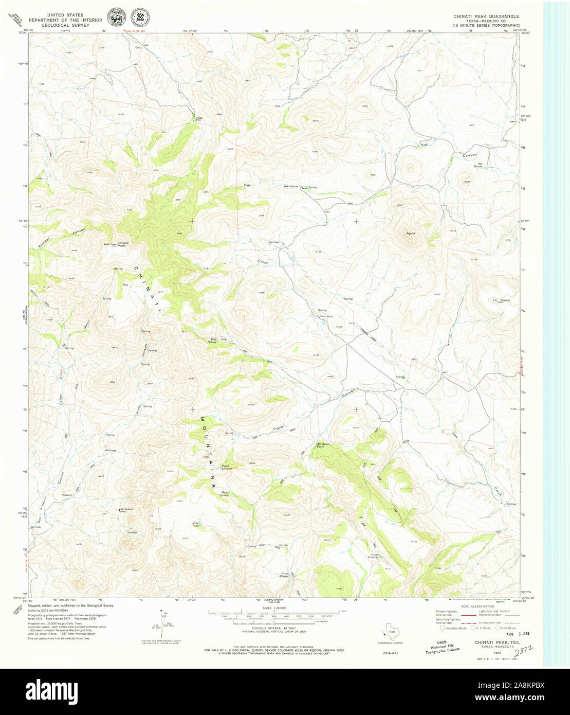 USGS TOPO Karte Texas TX Chinati Peak 106769 1979 24000 Wiederherstellung Stockfoto