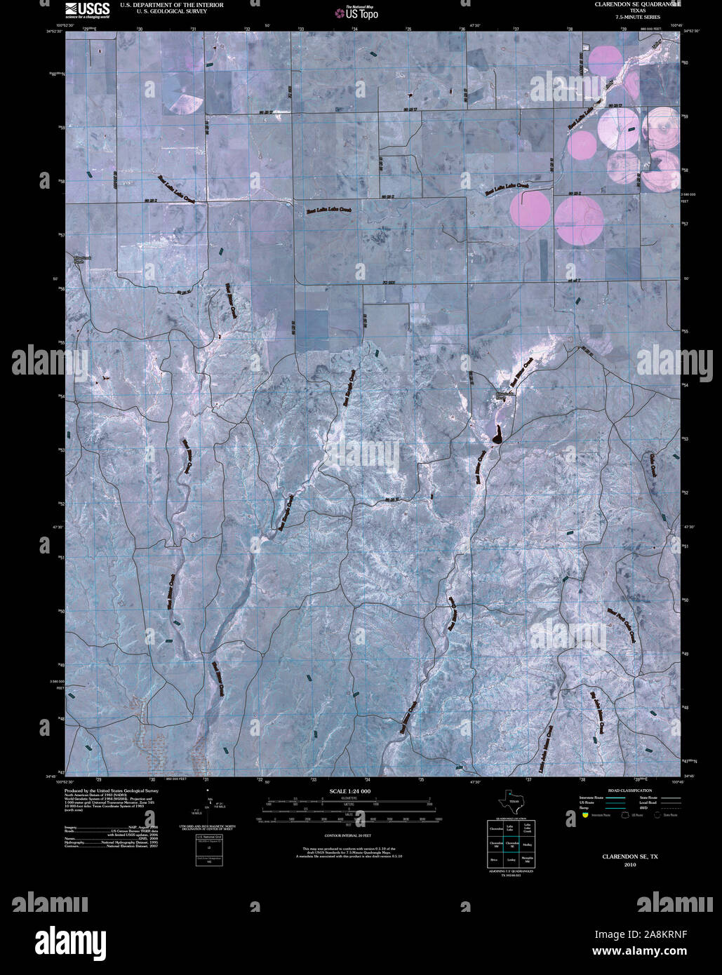 USGS TOPO Karte Texas TX Clarendon SE 20100305 TM invertiert Wiederherstellung Stockfoto