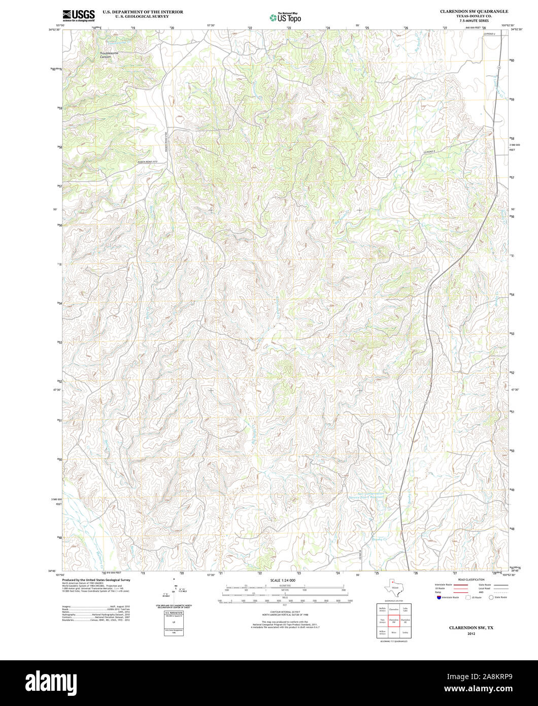 USGS TOPO Karte Texas TX Clarendon SW 20121030 TM Wiederherstellung Stockfoto