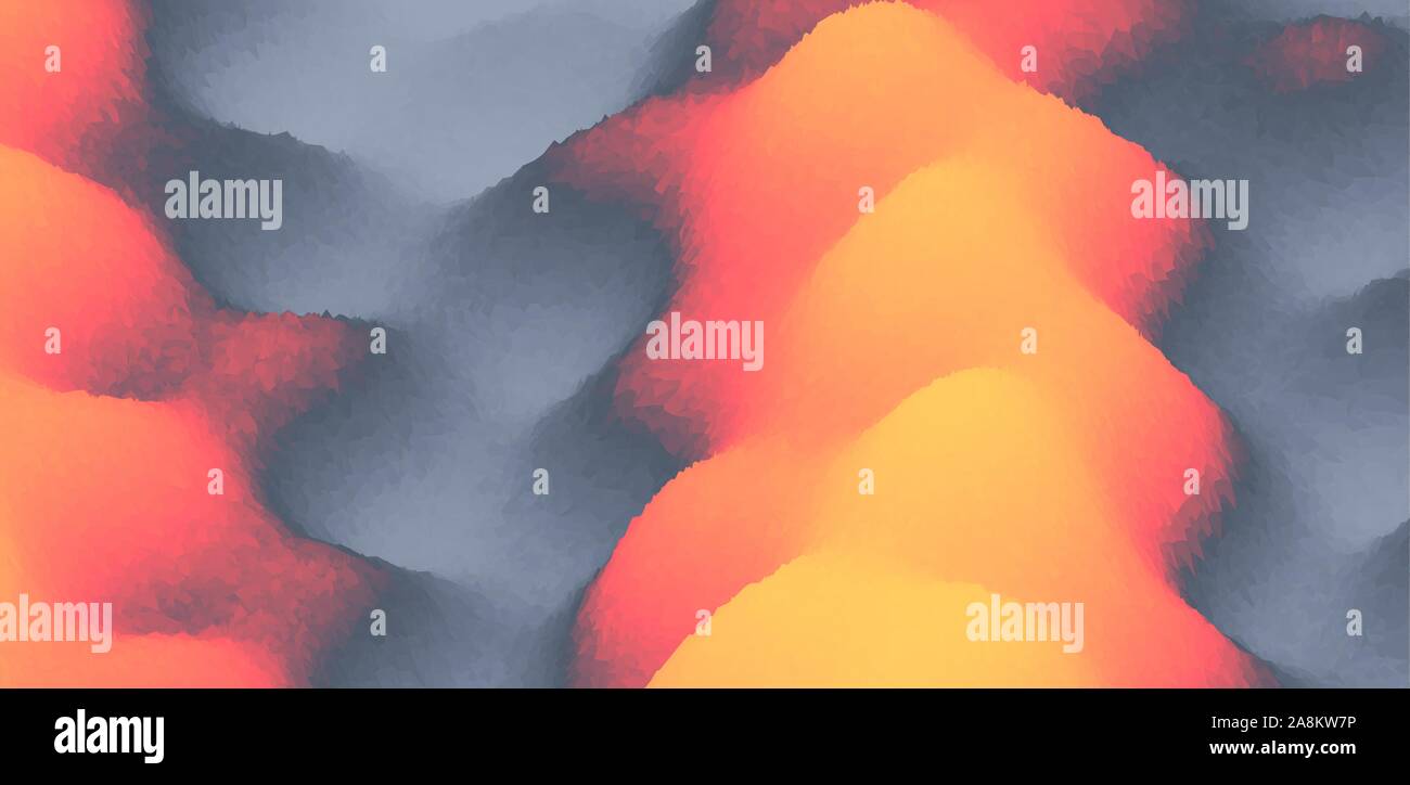 Lavaströme, die mit ihren glühenden, rot-orange Flüsse von Feuer. Heiße Oberfläche und Rauch. Zusammenfassung Hintergrund. Vector Illustration. Stock Vektor