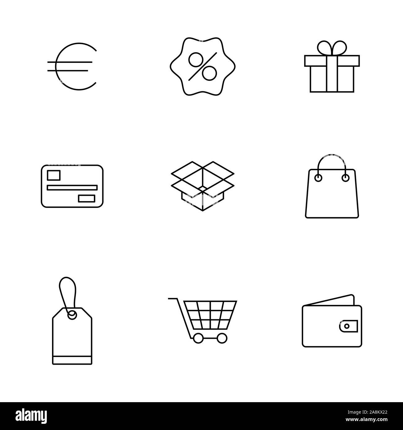 Finanzen und Shopping Icons Set von dünnen Linien, Vector Illustration. Stock Vektor