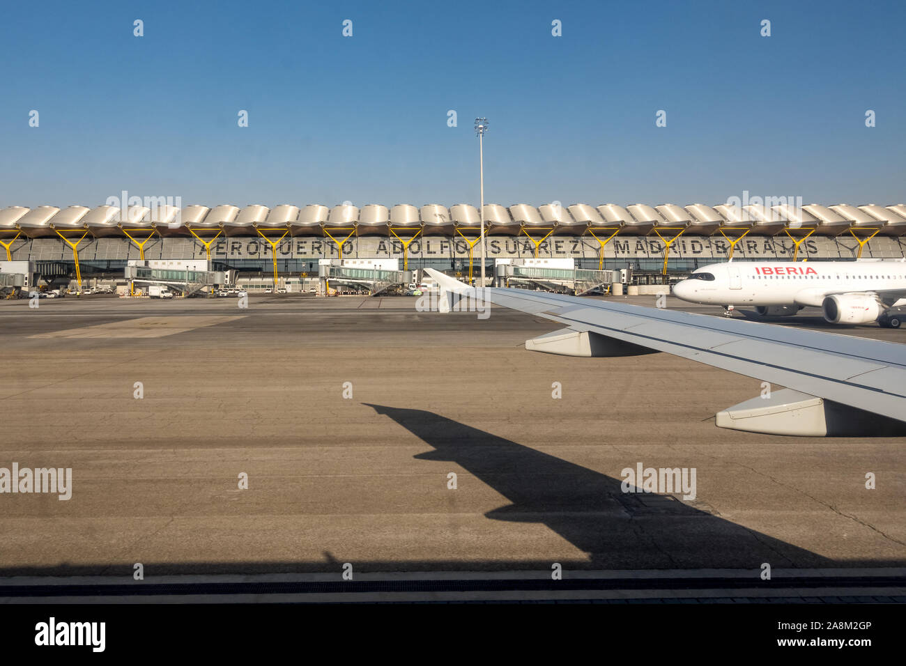 Madrid, Spanien-06 30 2019: Adolfo Suarez Flughafen Madrid (Aeropuerto Adolfo Suárez) Madrid (MAD), der Internationale Flughafen von Madrid, Madrid Flughafen ist. Stockfoto