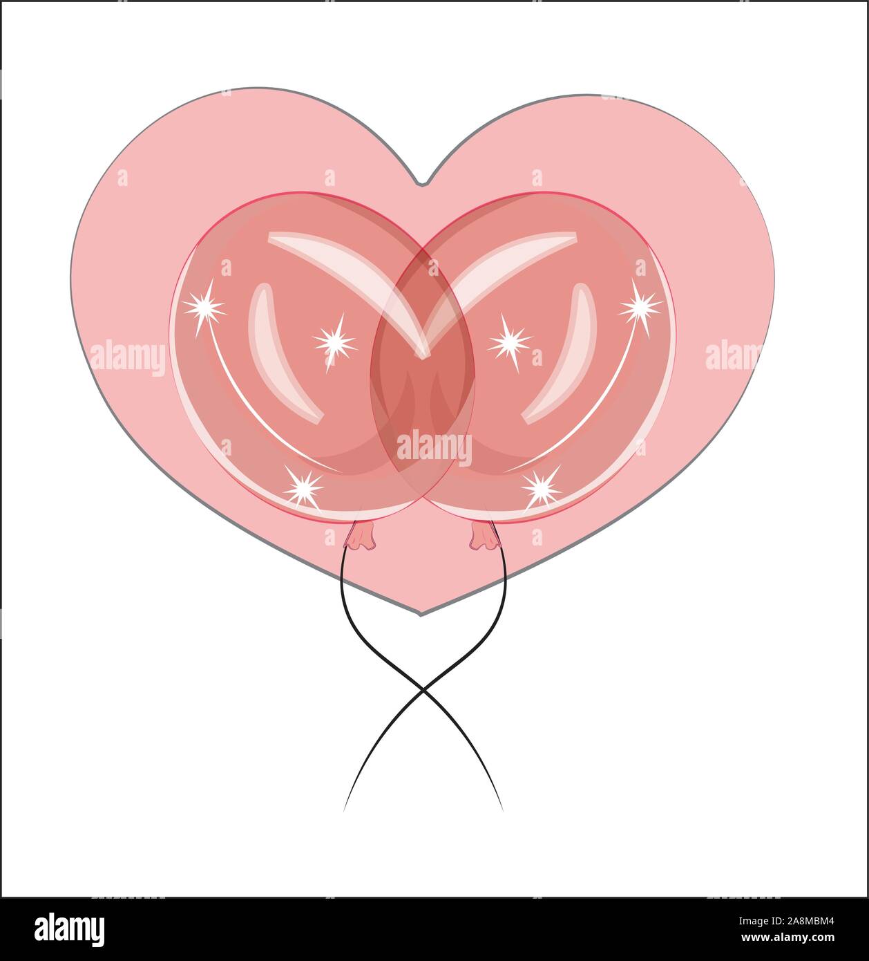 Rosa Luftballons vor rosa Herz, süß süß Liebe Symbol. Bild in der Hand Zeichnung Cartoon Stil, für t-shirt fashion Print Design, greetin Stock Vektor