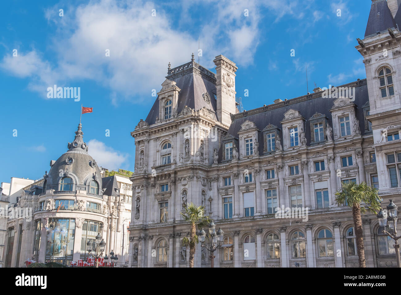 Paris, das Rathaus, Place de l'Hotel de Ville, schönes pariser Denkmal Stockfoto